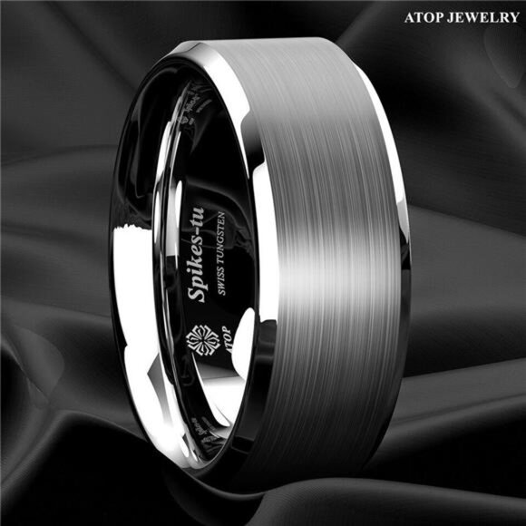 Men's Wedding Band Rings | Brushed Silver Wedding Rings for Men and Women - Picture 4 of 6